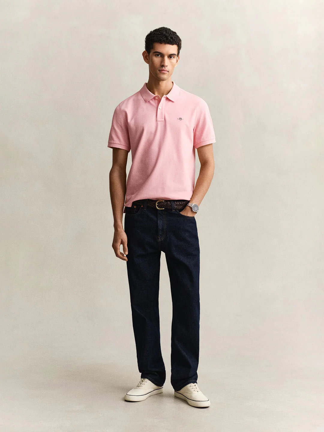 Gant Men Pink Solid Regular Fit Polo T-Shirt - Image 3