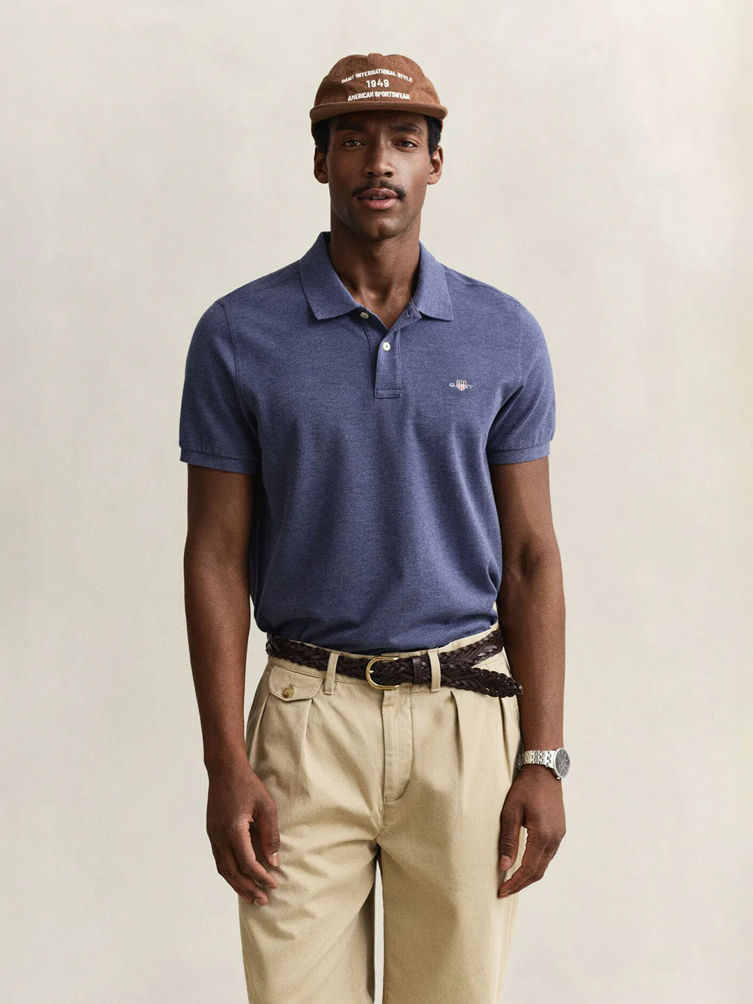 Gant Men Navy Blue Solid Regular Fit Polo T-Shirt