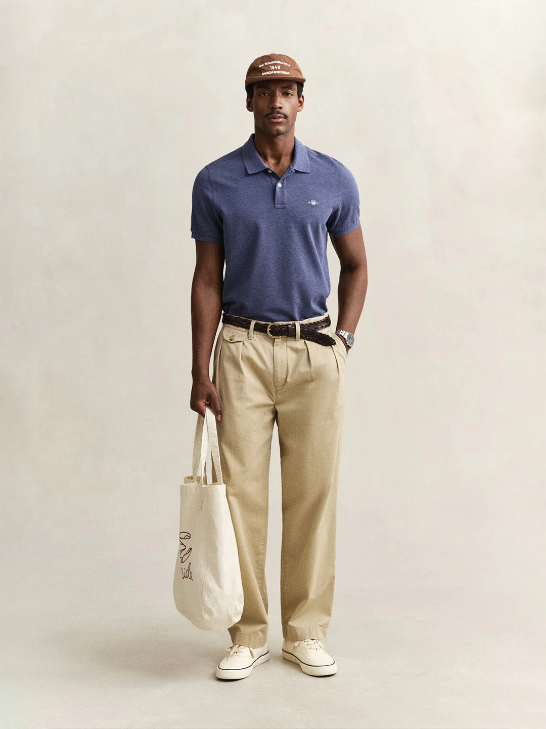 Gant Men Navy Blue Solid Regular Fit Polo T-Shirt - Image 3