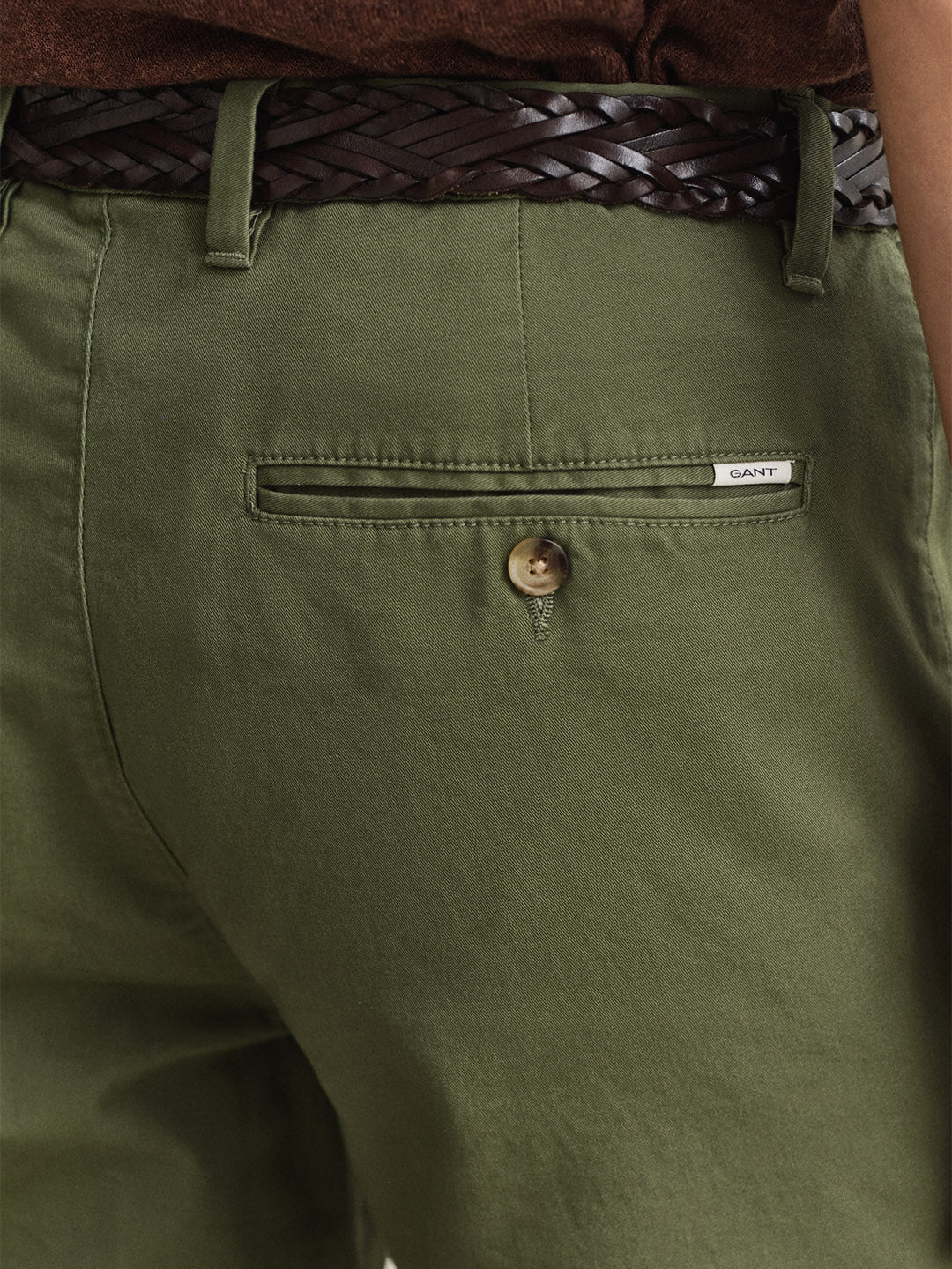 Gant Men Green Solid Stretchable Slim Fit Trouser - Image 2