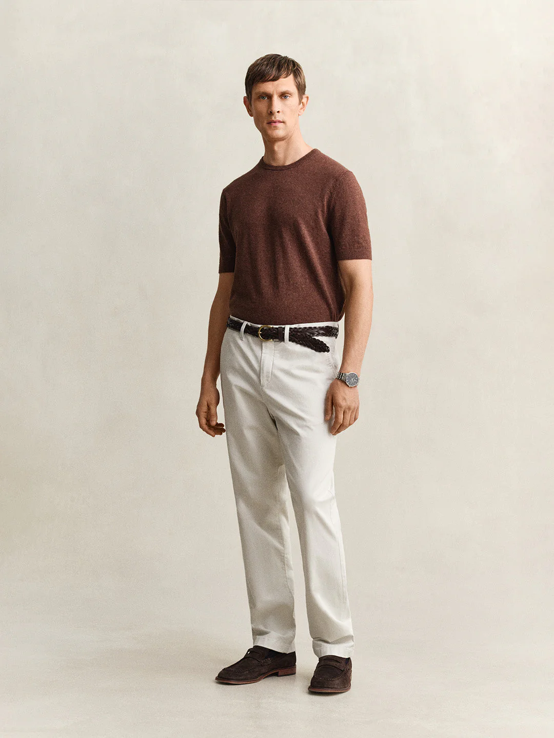 Gant Men Off White Solid Stretchable Regular Fit Trouser - Image 7