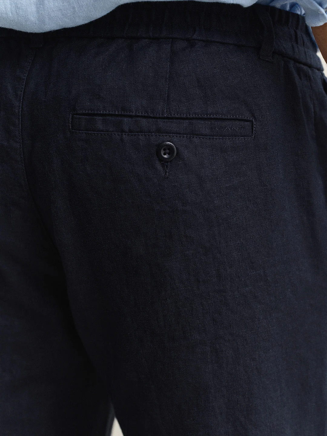 Gant Men Navy Blue Solid Regular Fit Pure Linen Trouser - Image 3
