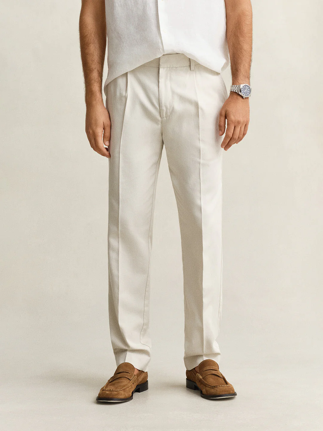 Gant Men Off White Solid Slim Fit Trouser