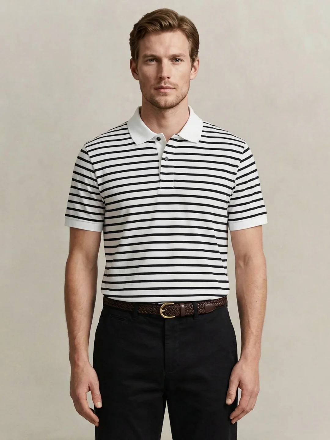 Gant Men Eggshell White Striped Regular Fit Pure Cotton Polo T-Shirt