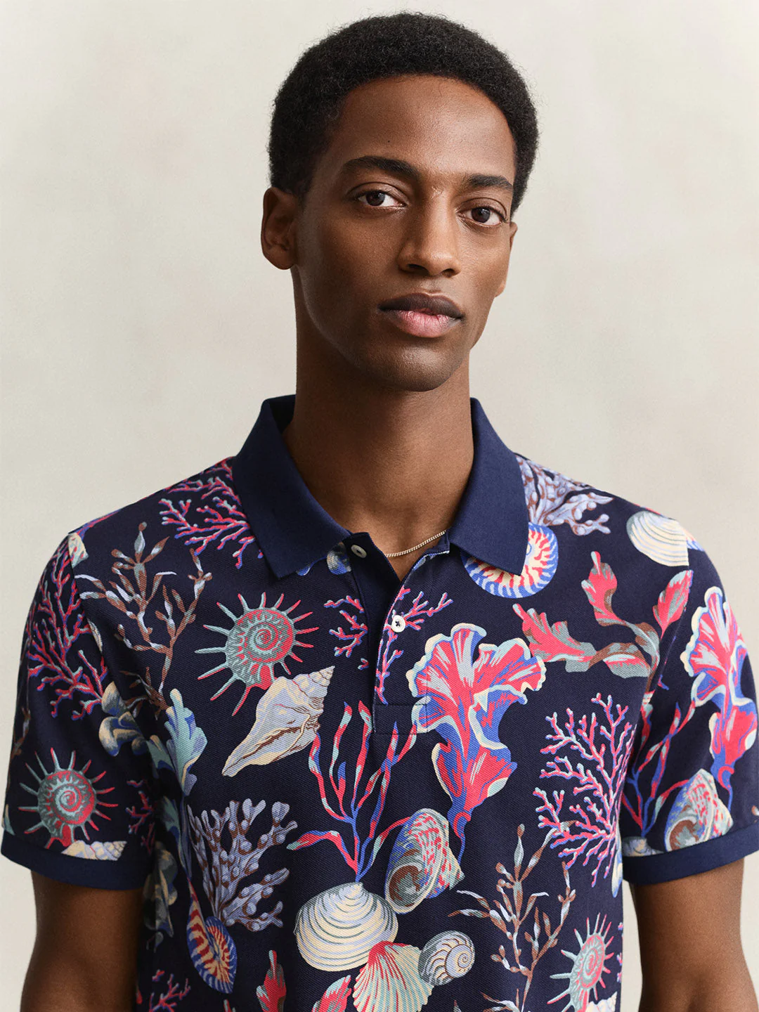 Gant Men Navy Blue Printed Regular Fit Pure Cotton Polo T-Shirt - Image 2