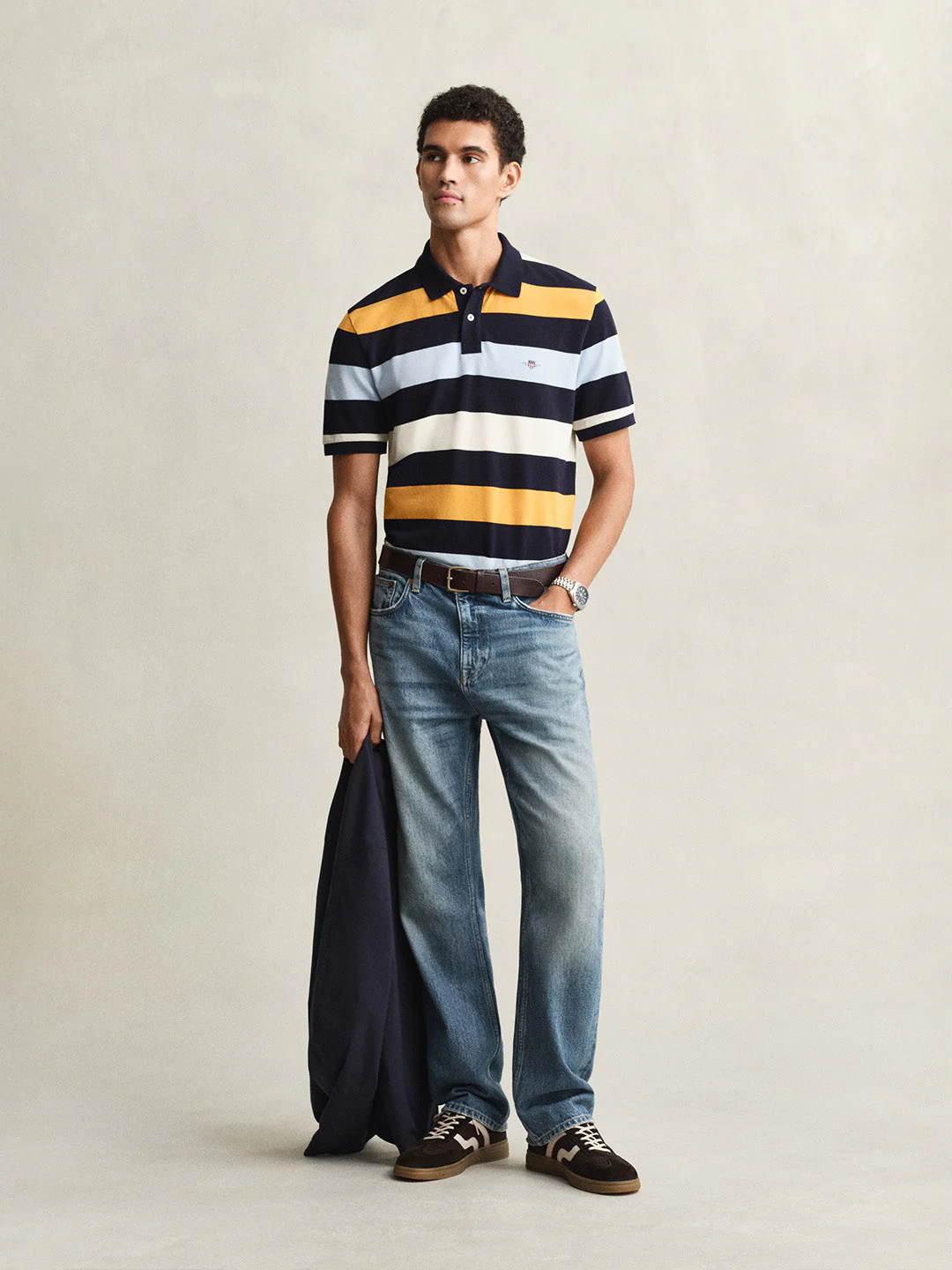 Gant Men Multicolour Striped Regular Fit Pure Cotton Polo T-Shirt - Image 3