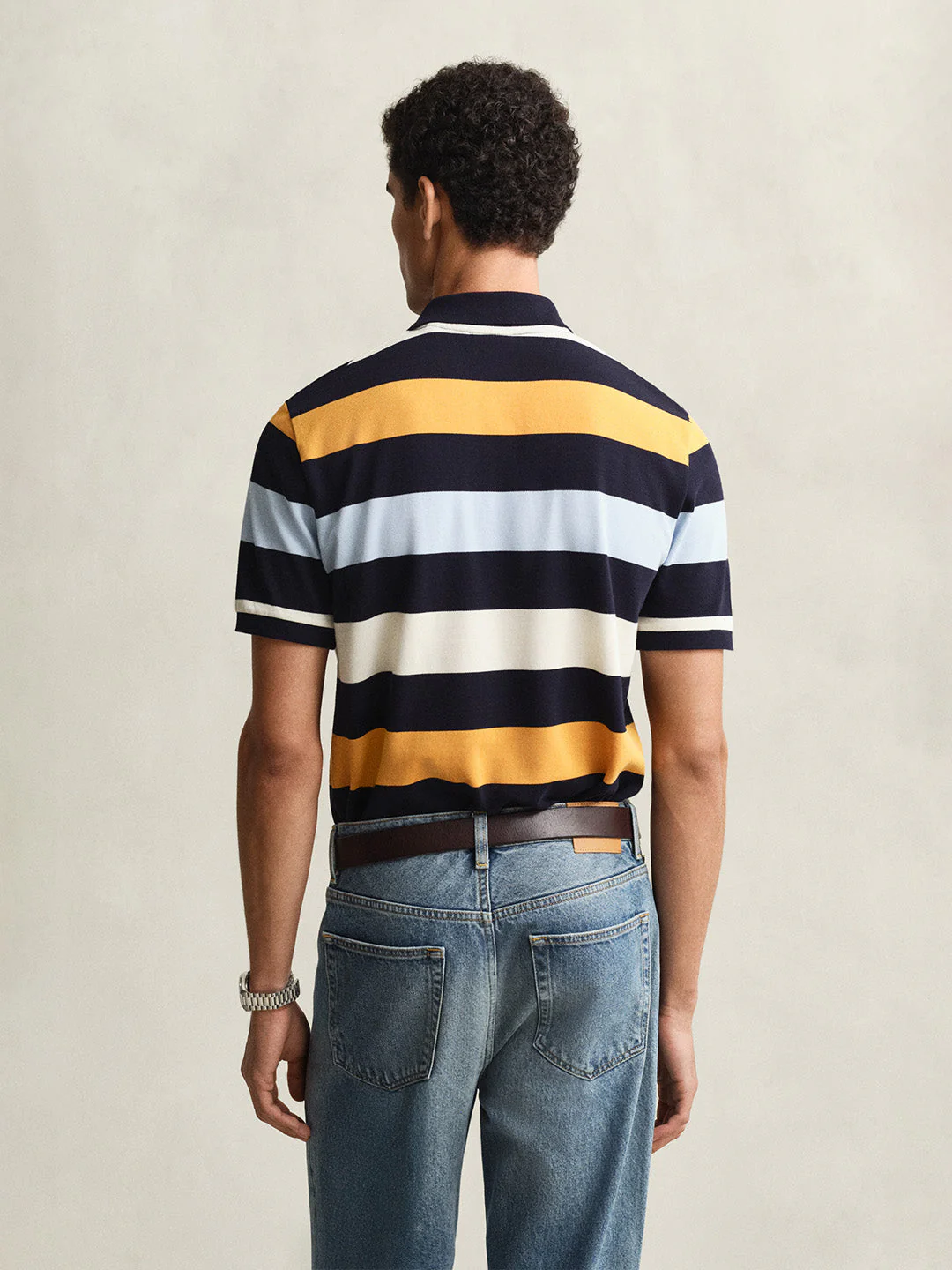 Gant Men Multicolour Striped Regular Fit Pure Cotton Polo T-Shirt - Image 4