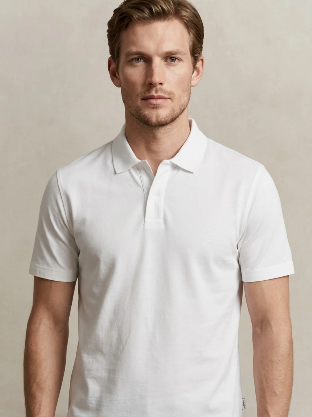 Gant Men Eggshell White Solid Regular Fit Pure Cotton Polo T-Shirt - Image 2