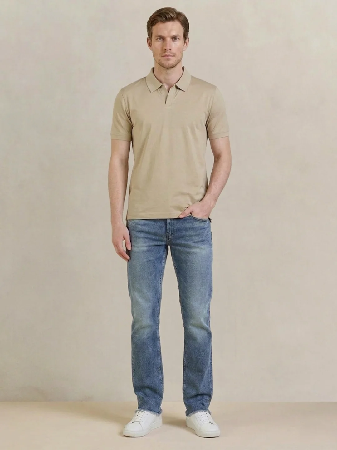 Gant Men Beige Solid Regular Fit Pure Cotton Polo T-Shirt - Image 2