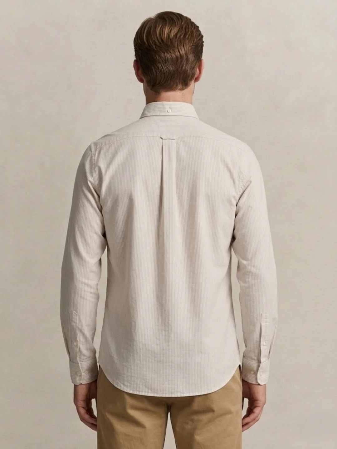 Gant Men Beige Striped Regular Fit Classic Poplin Shirt - Image 3