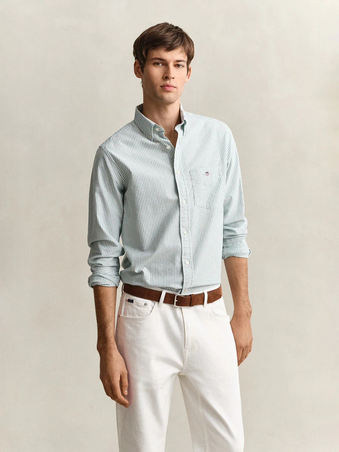 Gant Men Green Striped Regular Fit Classic Oxford Shirt