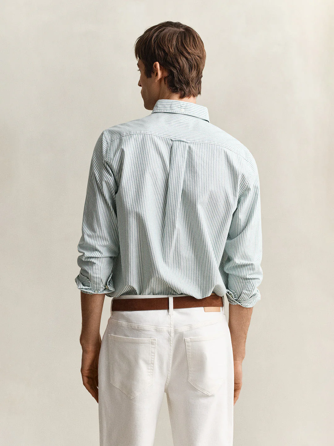 Gant Men Green Striped Regular Fit Classic Oxford Shirt - Image 5