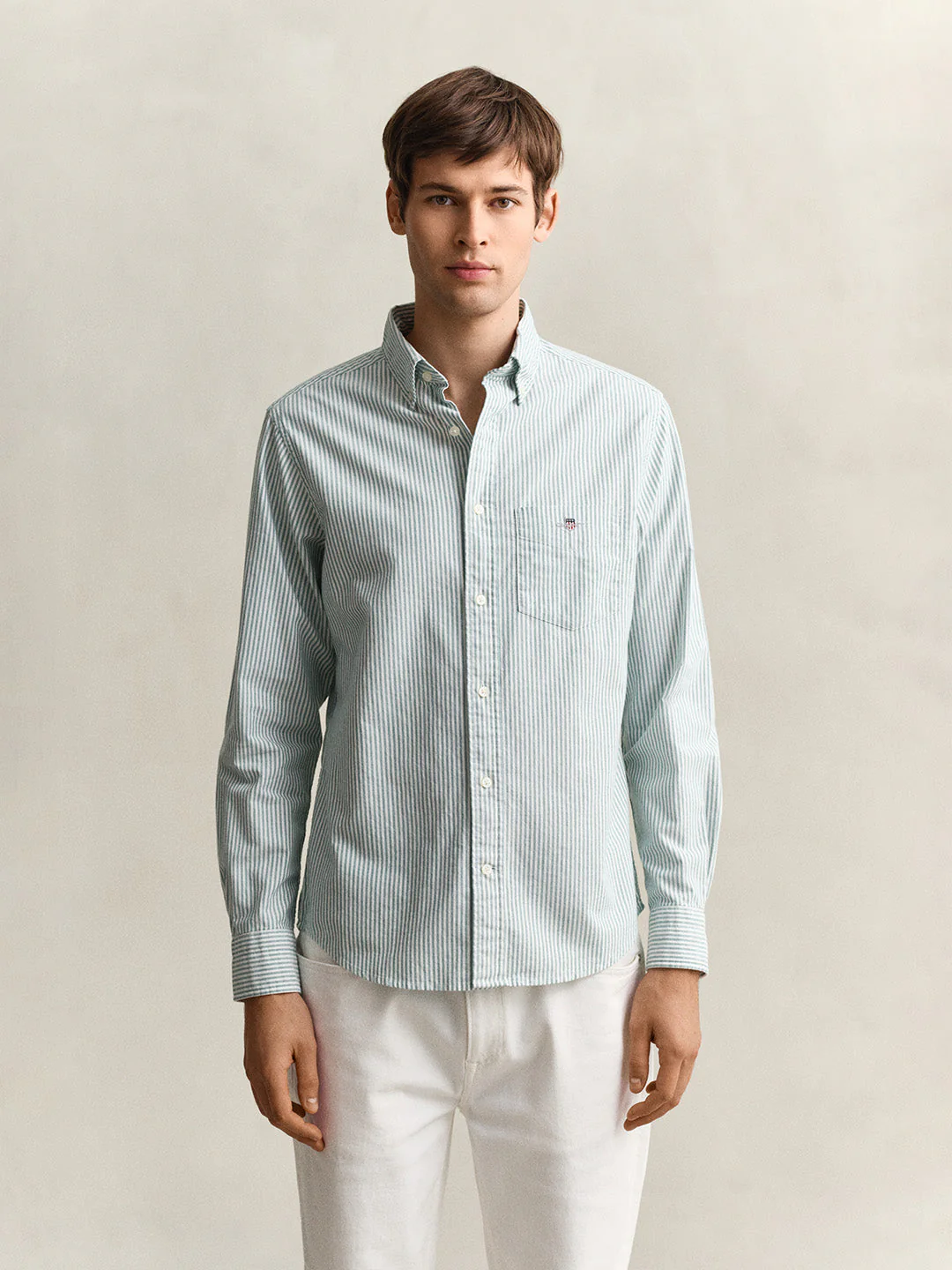 Gant Men Green Striped Regular Fit Classic Oxford Shirt - Image 6