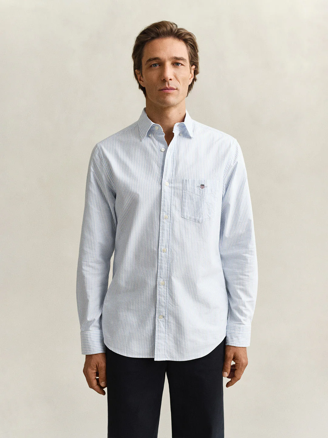 Gant Men Blue Striped Regular Fit Classic Oxford Shirt - Image 5