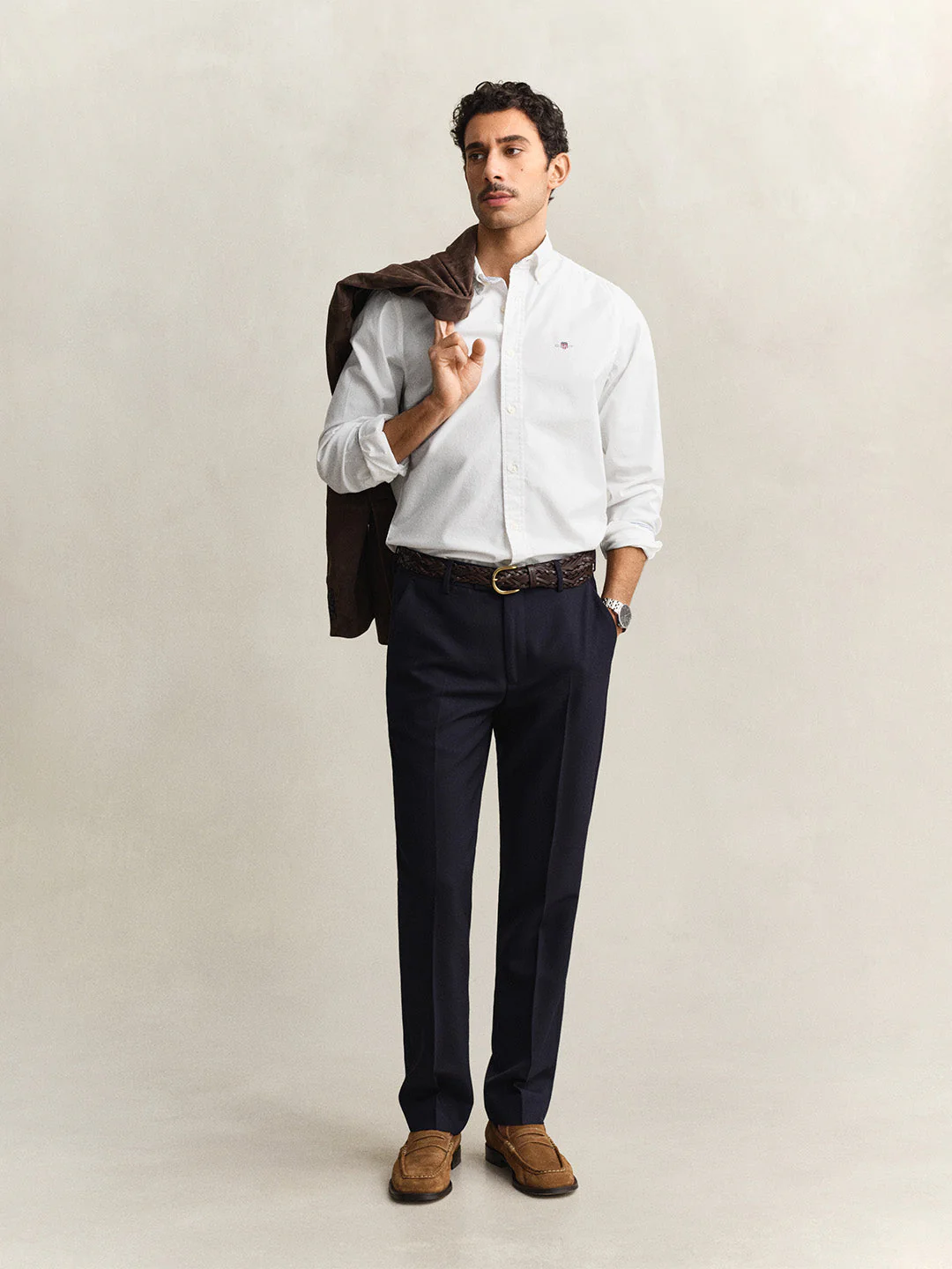 Gant Men White Solid Slim Fit Oxford Shirt - Image 3