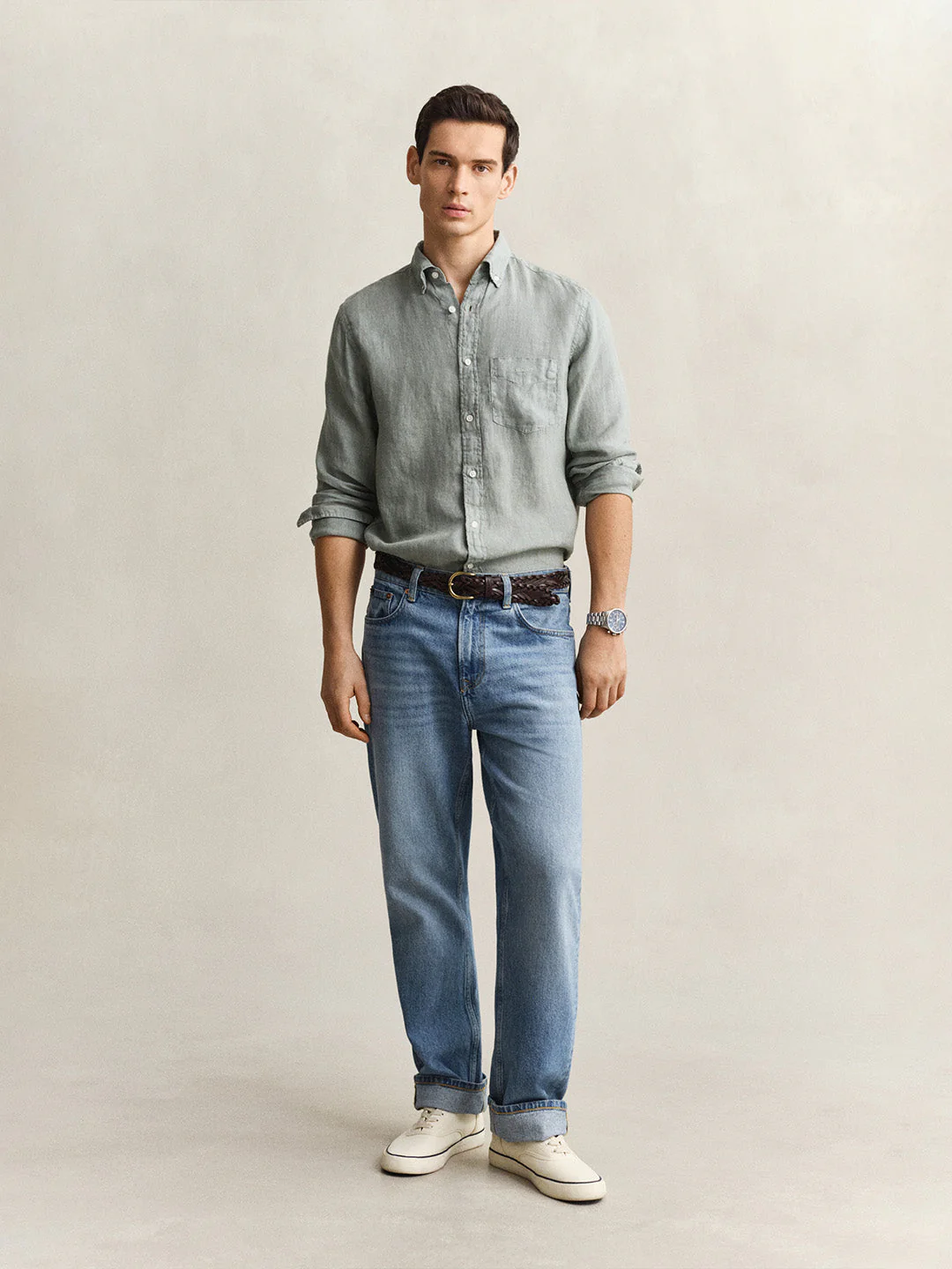 Gant Men Grey Solid Regular Fit Pure Linen Shirt - Image 4