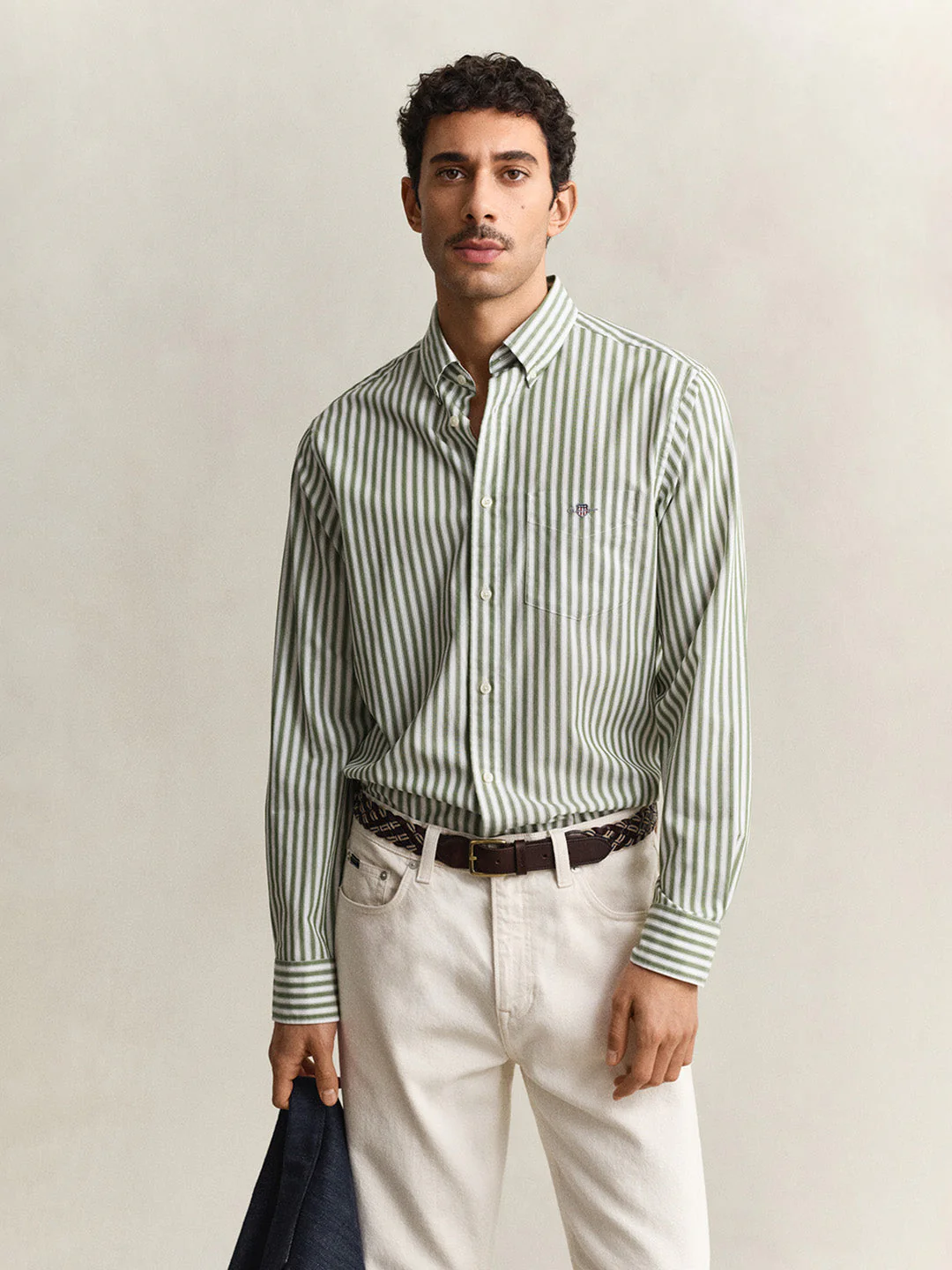 Gant Men Green Striped Regular Fit Classic Poplin Shirt