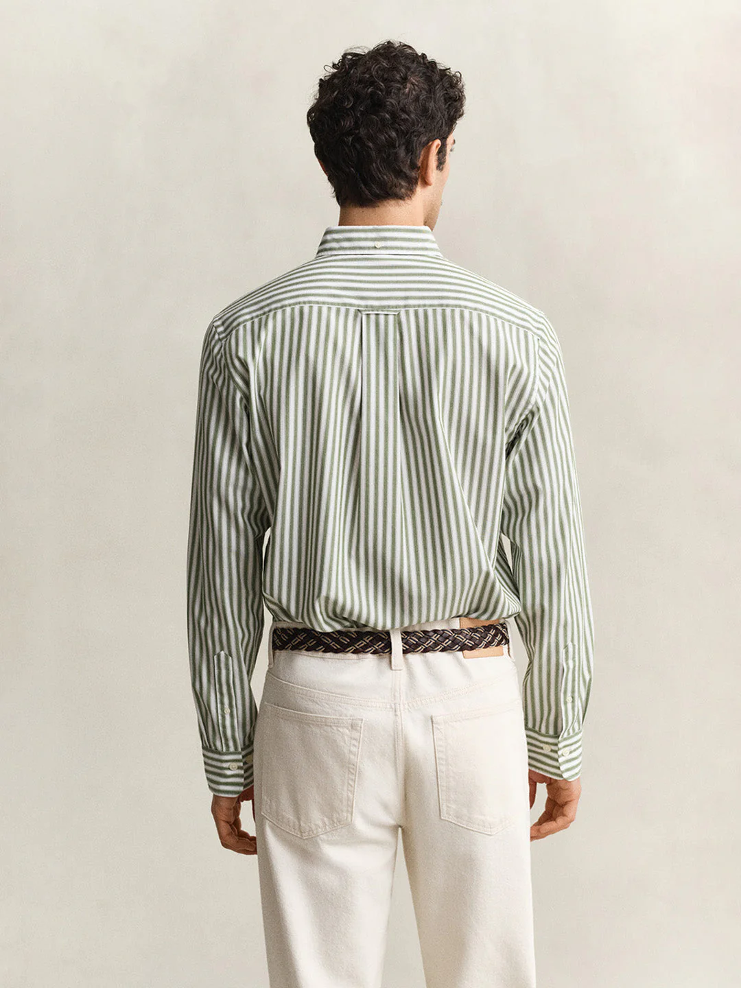 Gant Men Green Striped Regular Fit Classic Poplin Shirt - Image 4