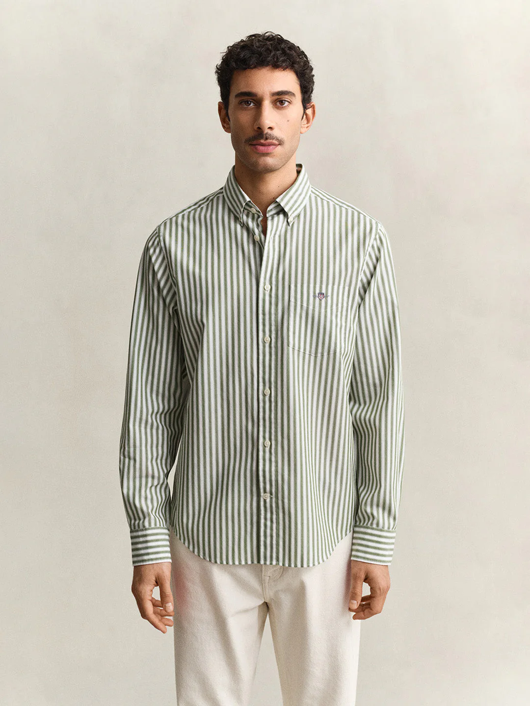 Gant Men Green Striped Regular Fit Classic Poplin Shirt - Image 5
