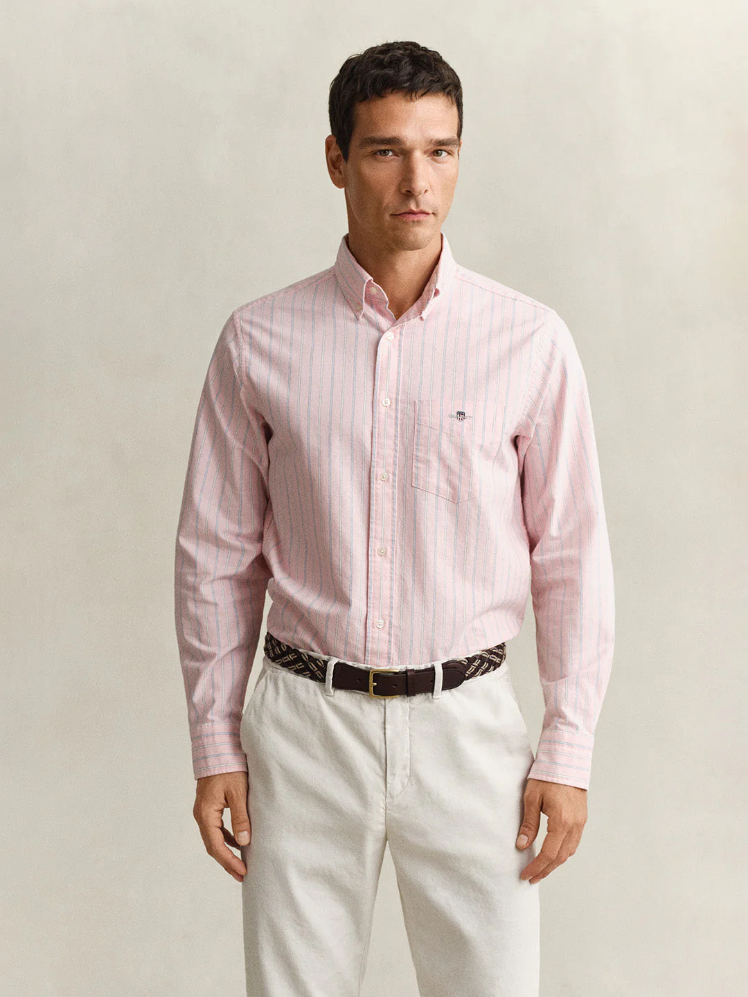 Gant Men Pink Striped Regular Fit Classic Oxford Shirt - Image 3
