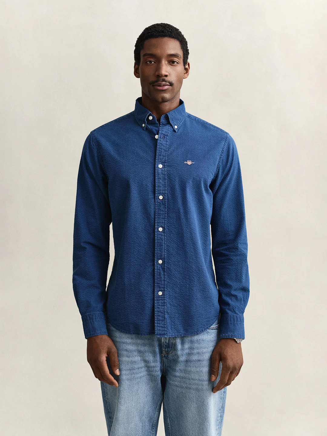Gant Men Navy Blue Solid Regular Fit Pure Cotton Shirt - Image 5