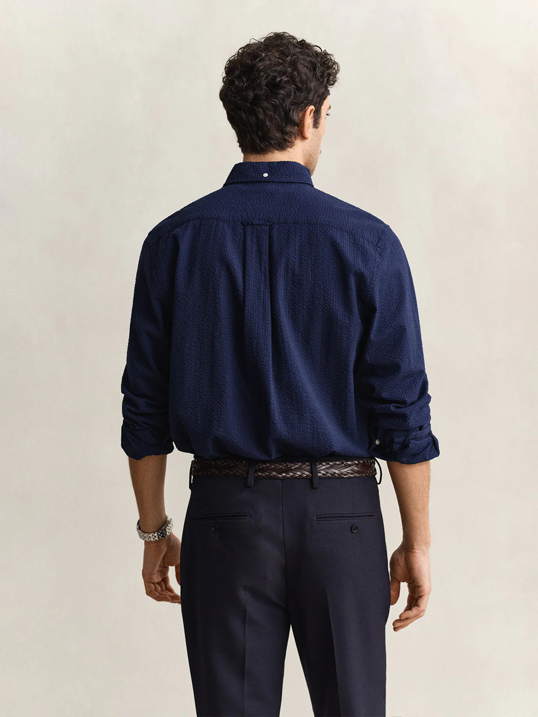Gant Men Navy Blue Solid Regular Fit Pure Cotton Shirt - Image 4