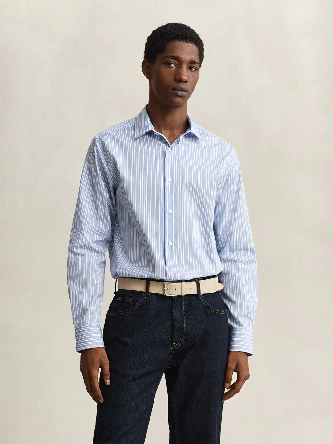 Gant Men Blue Striped Regular Fit Poplin Shirt