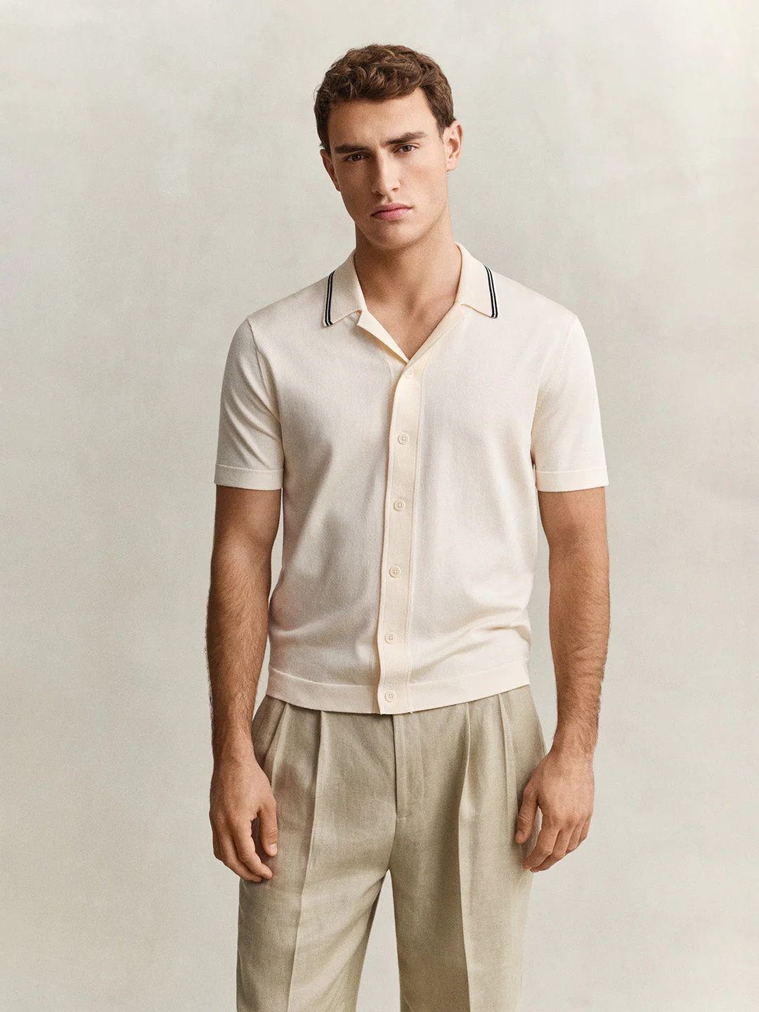 Gant Men Cream Solid Regular Fit Polo T-Shirt