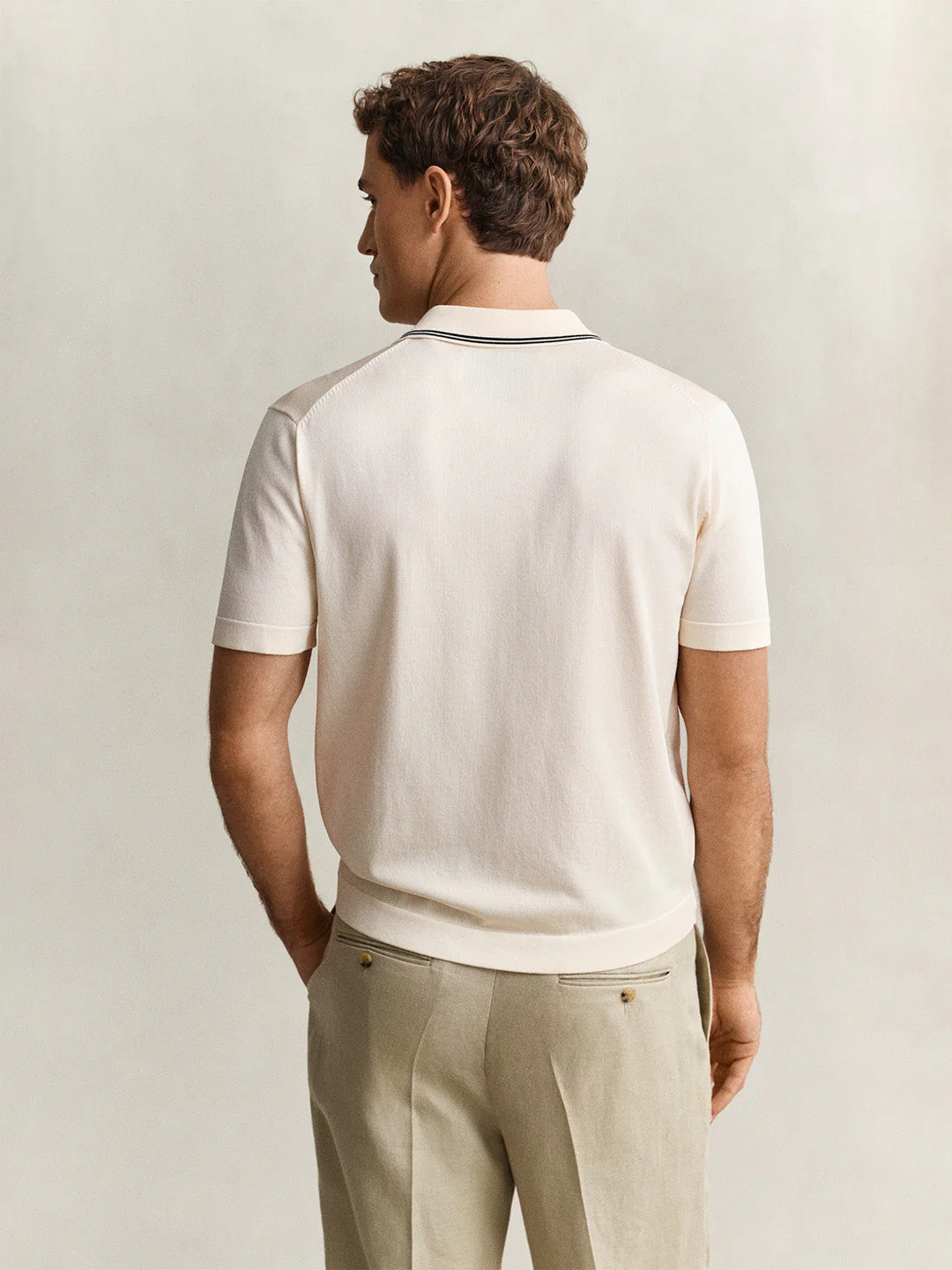 Gant Men Cream Solid Regular Fit Polo T-Shirt - Image 4
