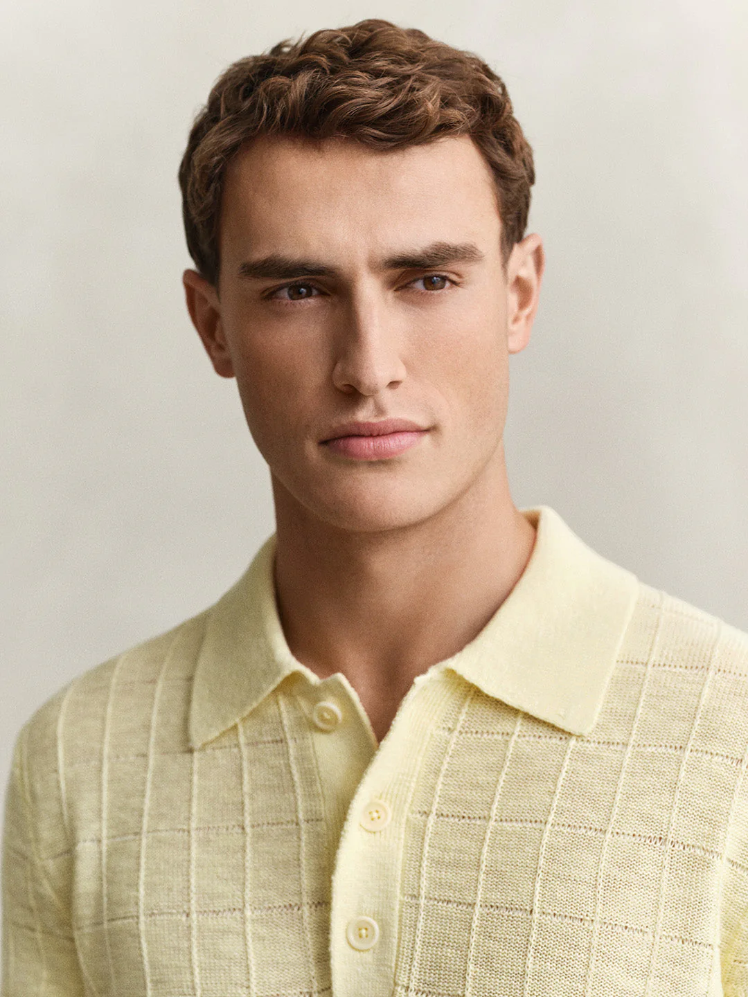 Gant Men Yellow Textured Regular Fit Linen Polo T-Shirt - Image 2