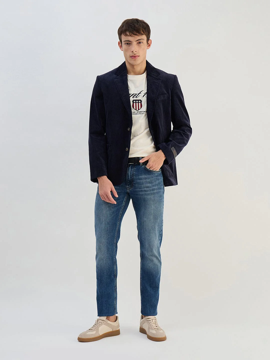 Gant Men Off White Solid Pure Cotton Round Neck T Shirt - Image 4