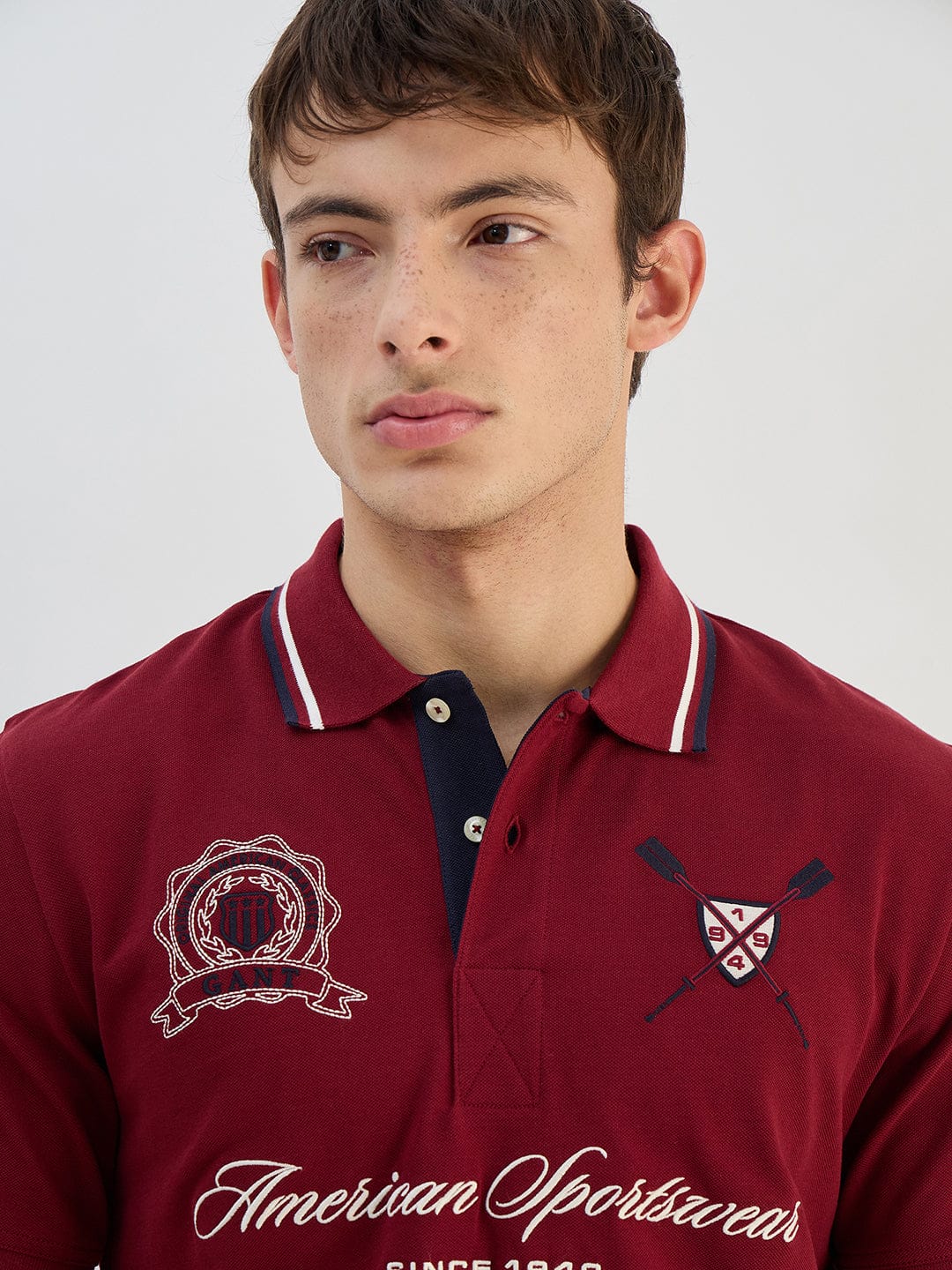 Gant Men Red Solid Pure Cotton Polo Collar T-Shirt - Image 2