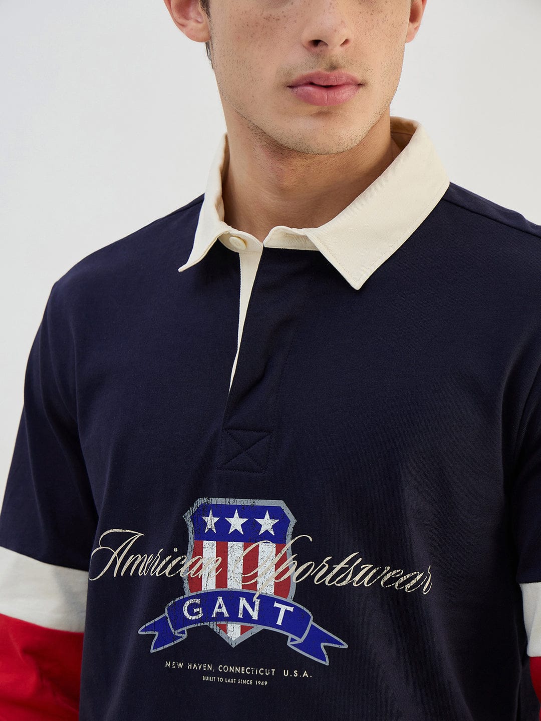 Gant Men Navy Blue Logo Pure Cotton Collared Ruggers - Image 2