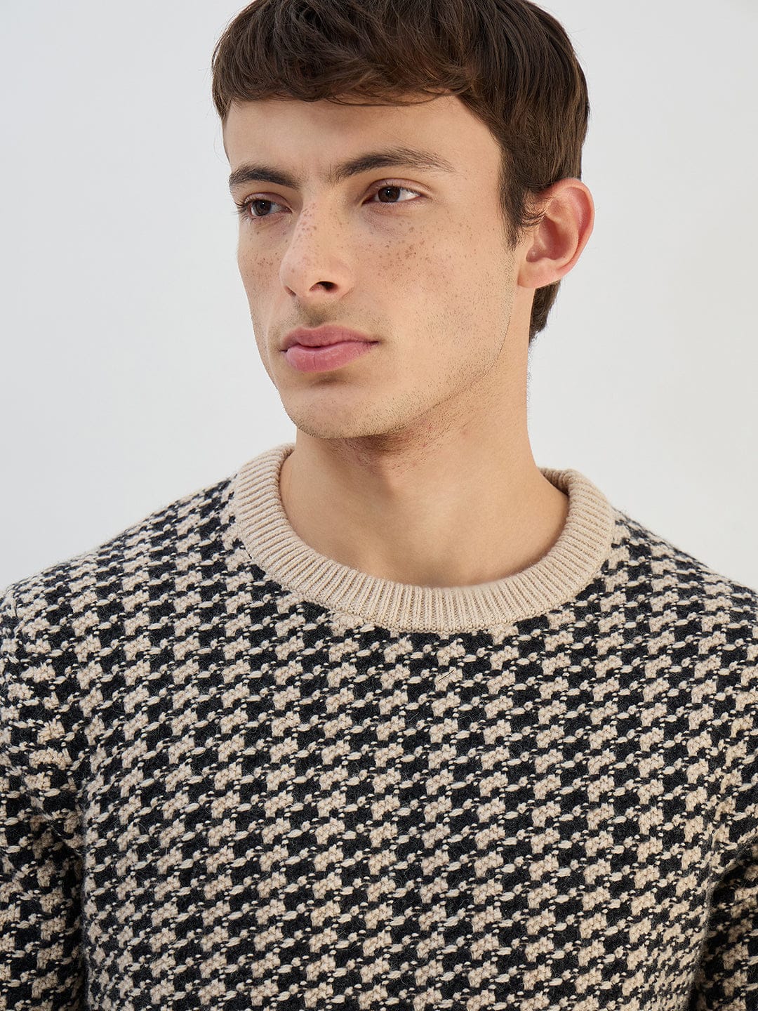 Gant Men Beige Check Round Neck Sweater - Image 2