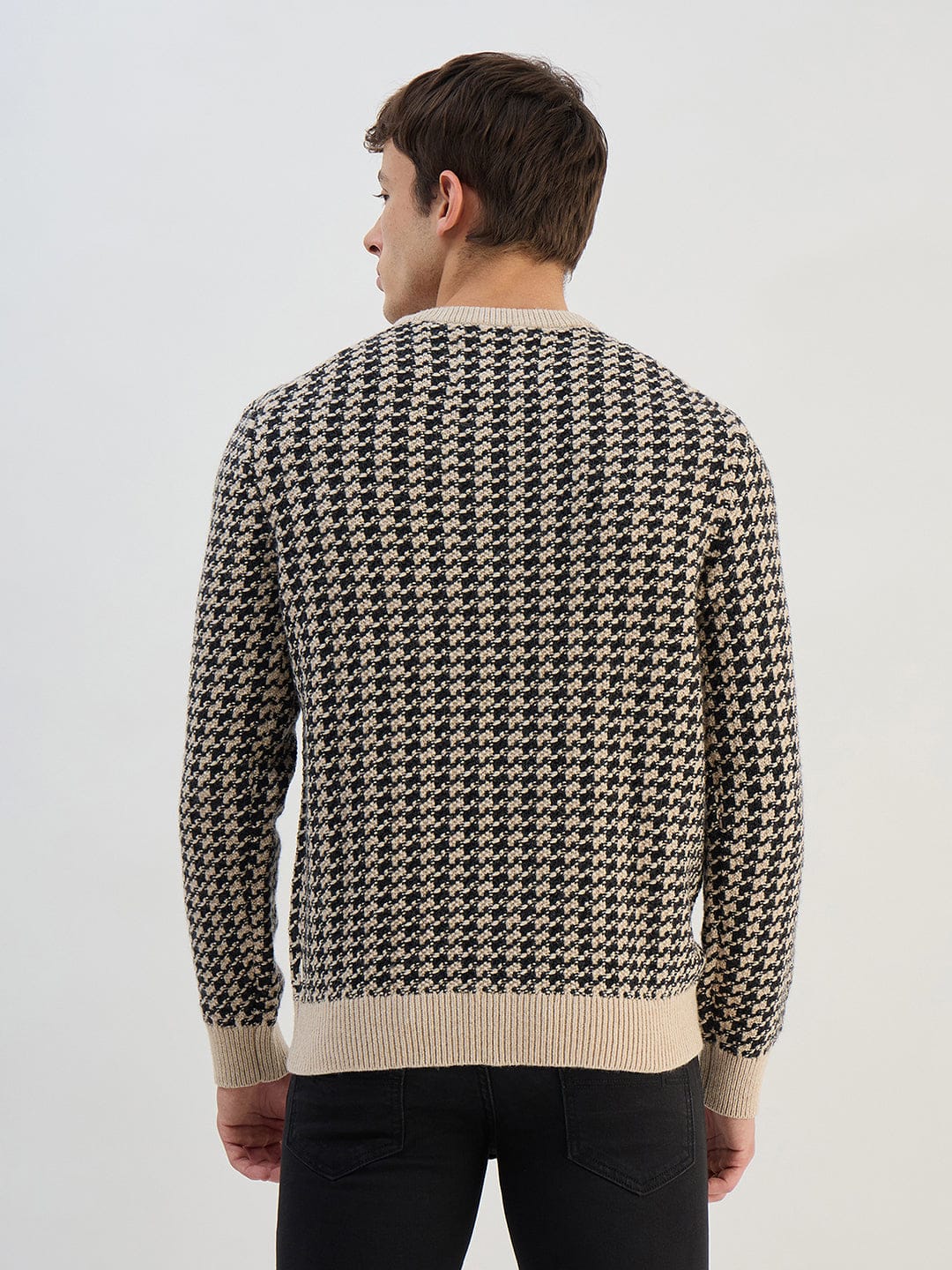 Gant Men Beige Check Round Neck Sweater - Image 3