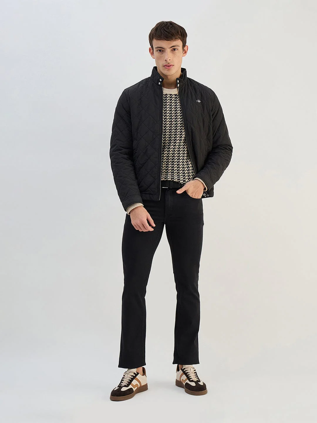 Gant Men Beige Check Round Neck Sweater - Image 4