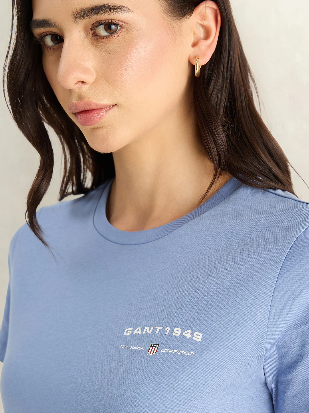 Gant Women Blue Solid Regular Fit Pure Cotton T-Shirt - Image 2