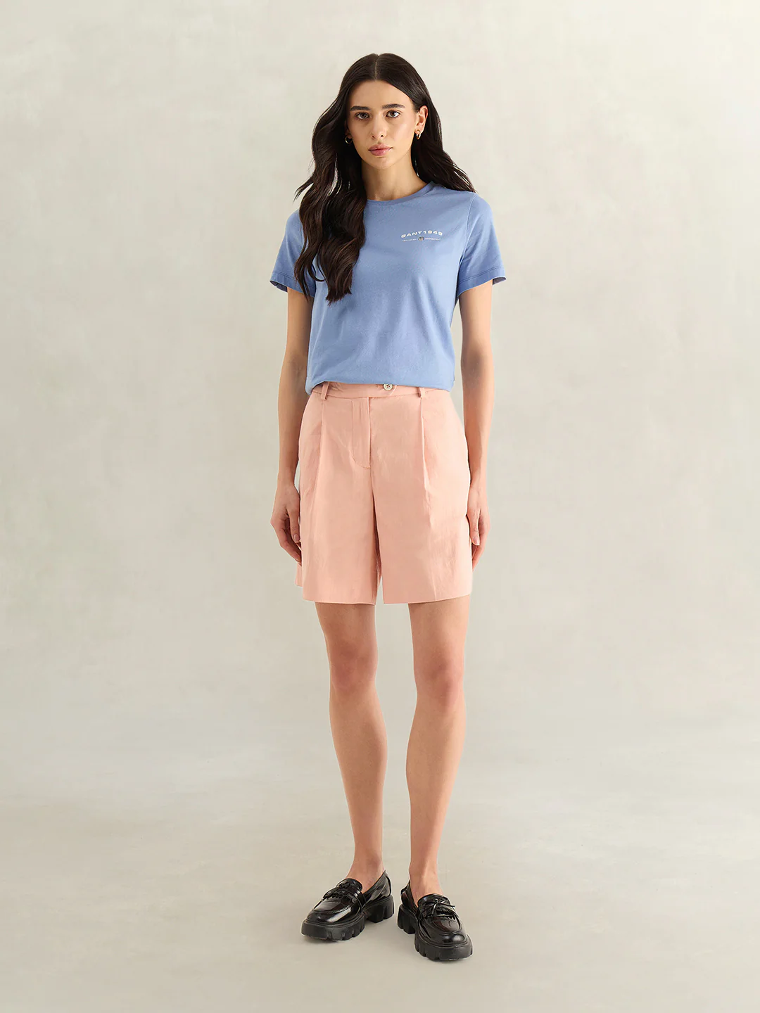 Gant Women Blue Solid Regular Fit Pure Cotton T-Shirt - Image 4