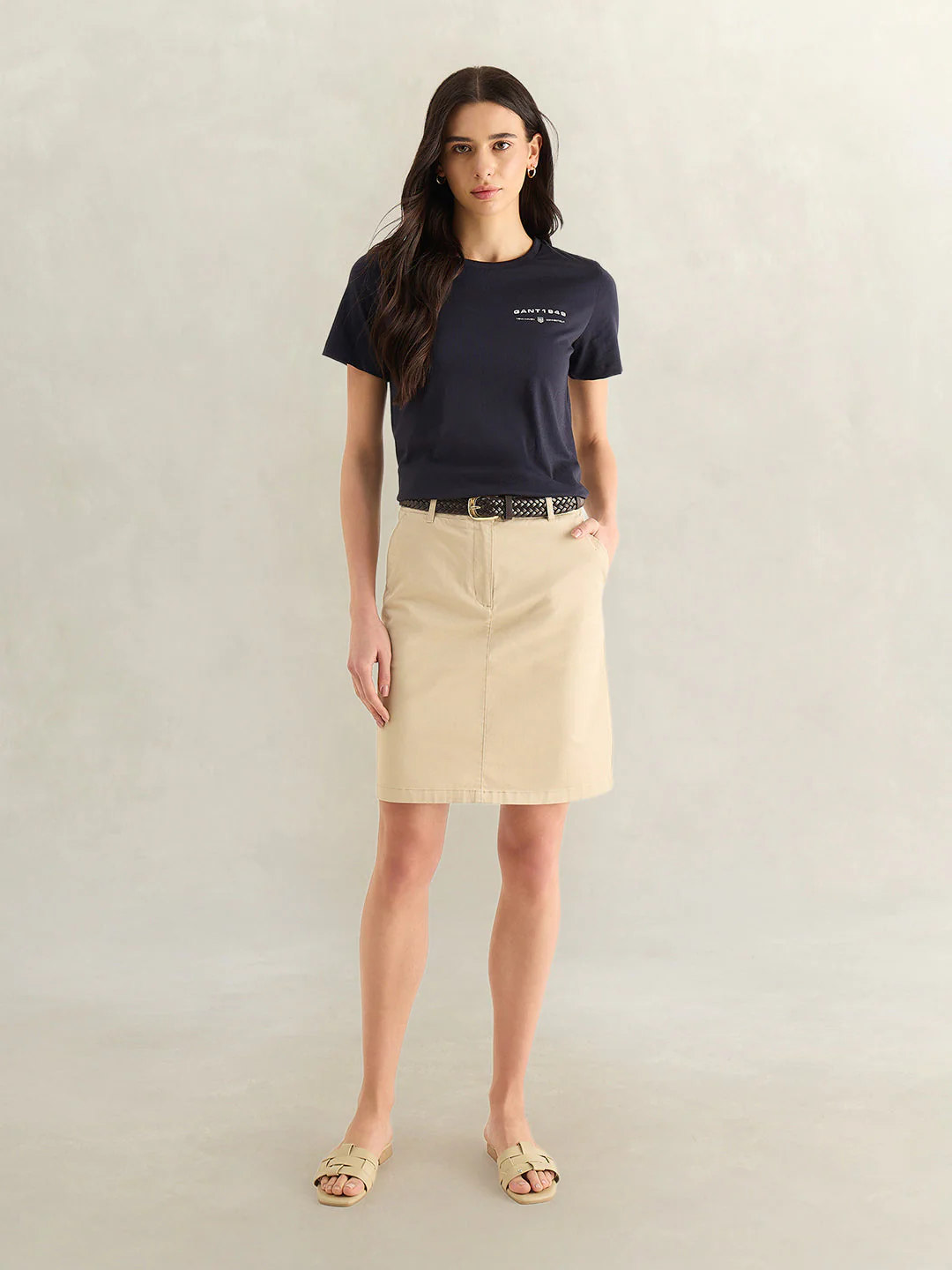 Gant Women Navy Blue Solid Regular Fit Pure Cotton T-Shirt - Image 3