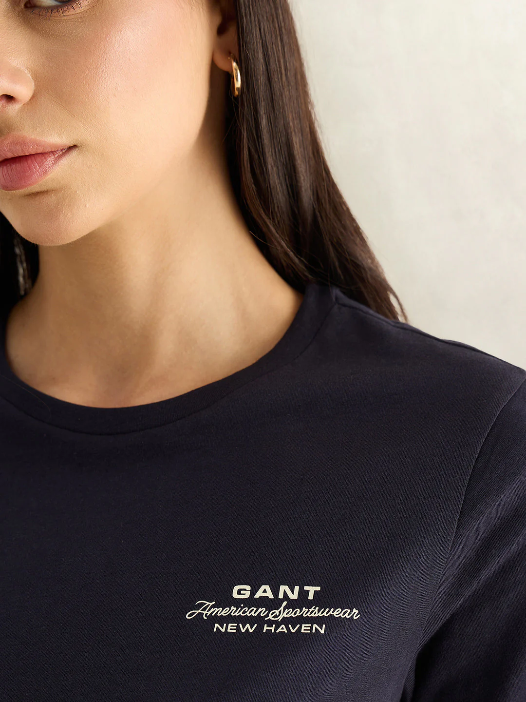 Gant Women Navy Blue Graphic Print Regular Fit Pure Cotton T-Shirt - Image 4