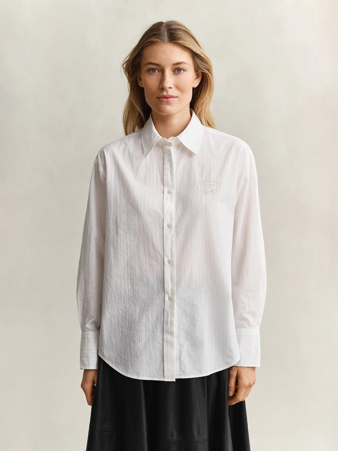 Gant Women White Striped Relaxed Fit Pure Cotton Shirt - Image 4