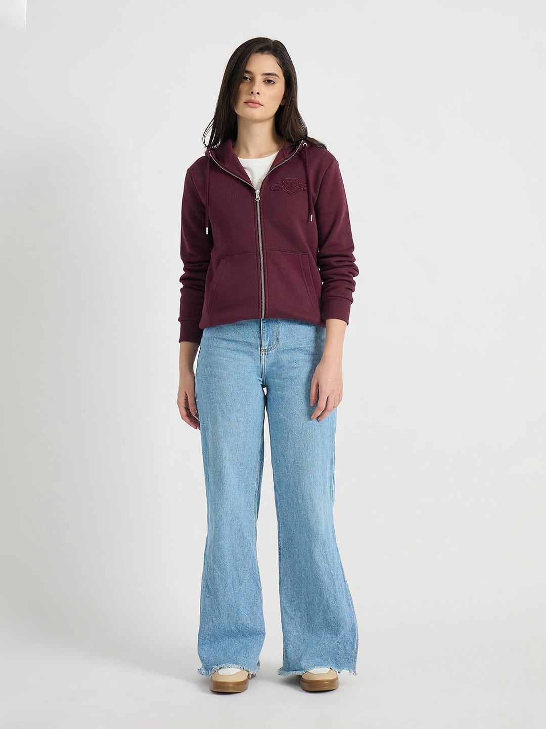 GANT Women Wine Tonal Shield Zip Hooded Sweatshirt - Image 4