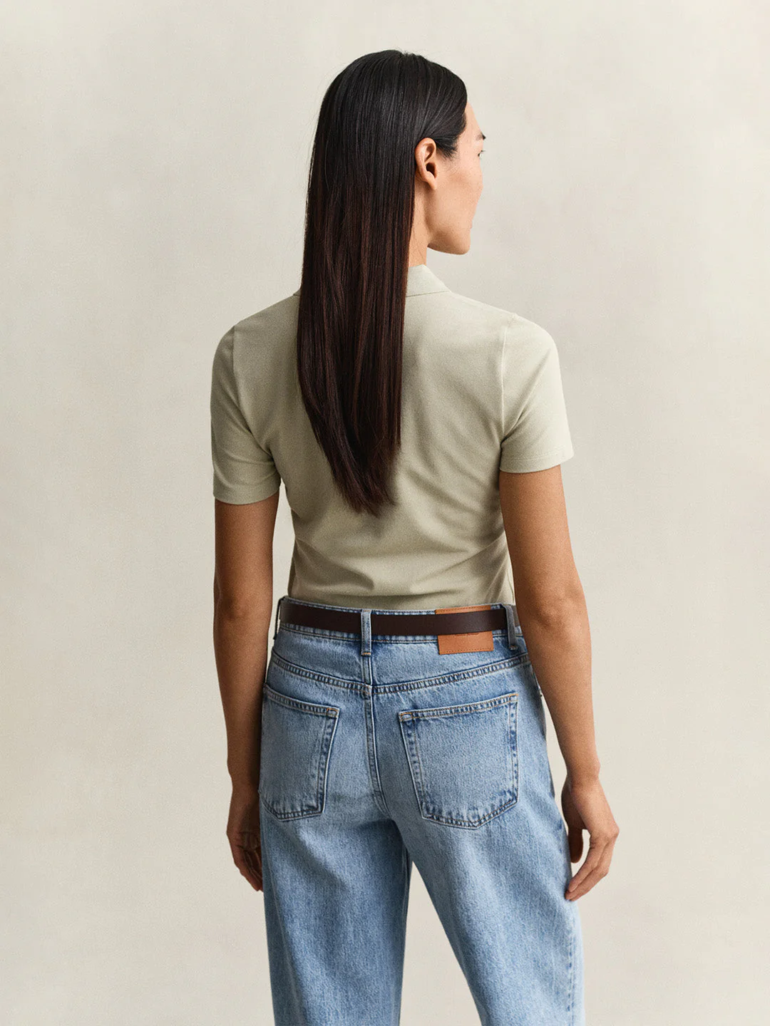 Gant Women Beige Solid Slim Fit Polo T-Shirt - Image 4