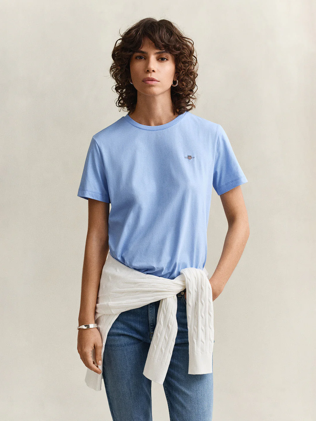 Gant Women Blue Solid Regular Fit T-Shirt