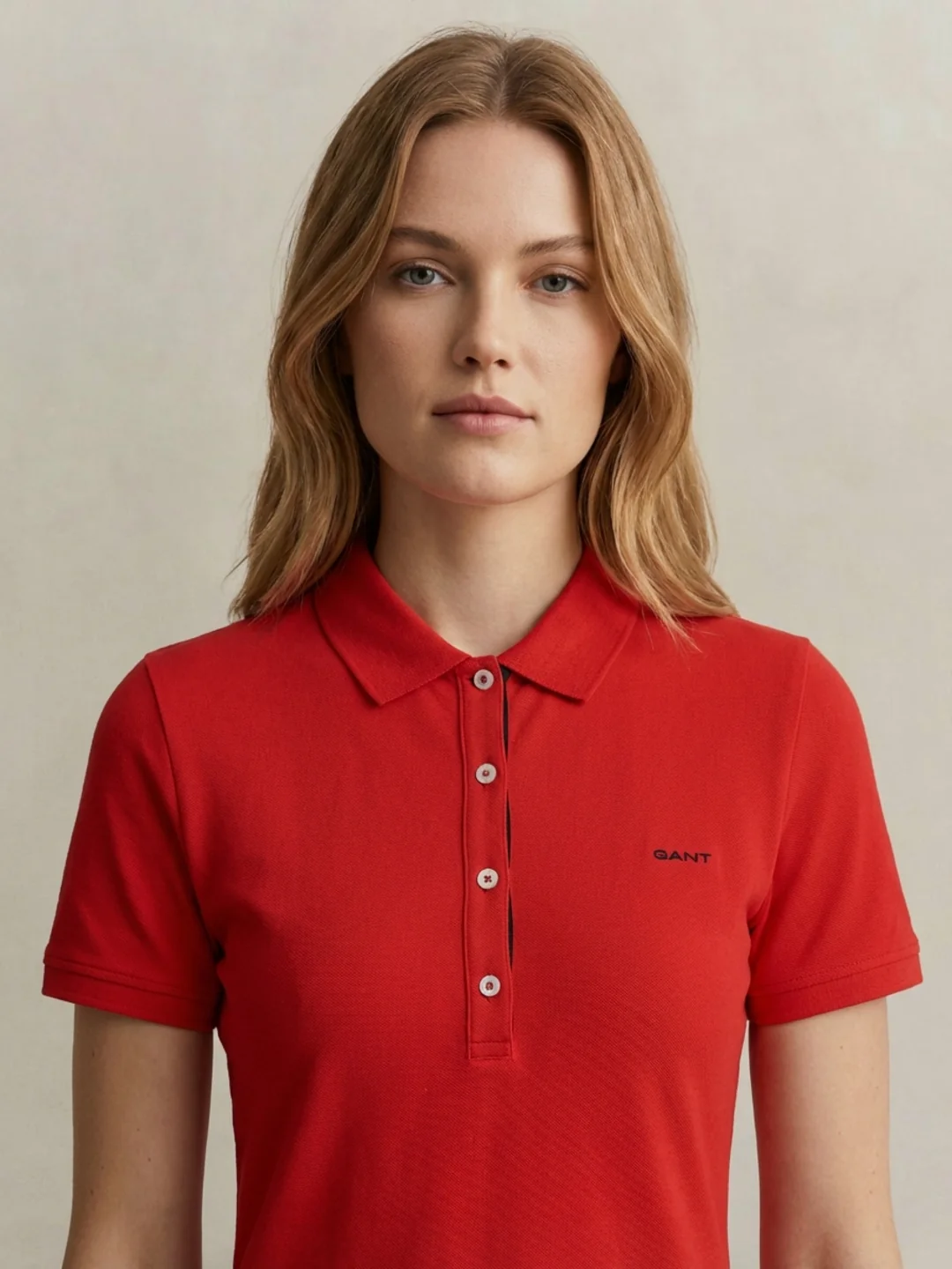 Gant Women Red Solid Slim Fit Polo T-Shirt - Image 2