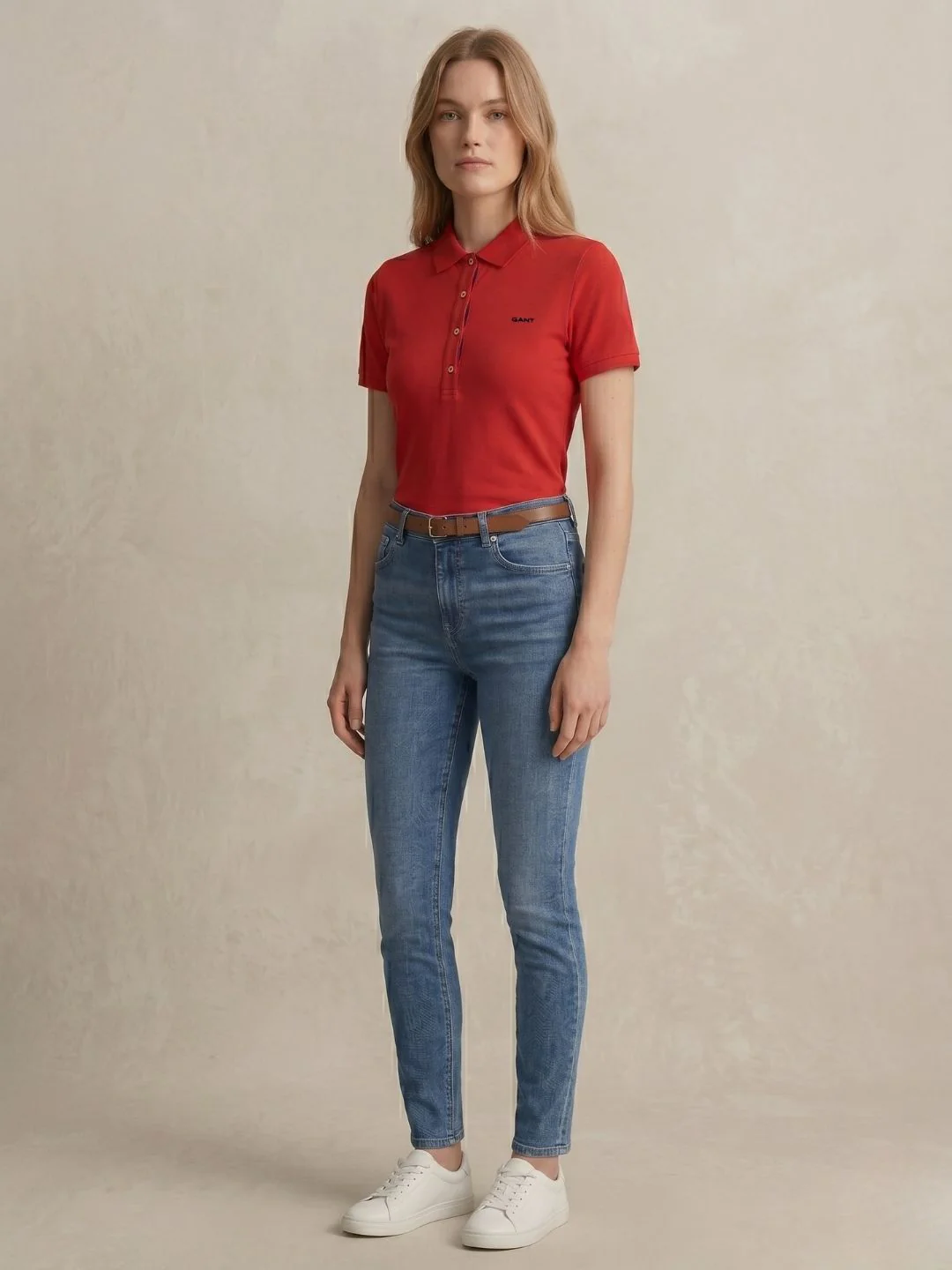 Gant Women Red Solid Slim Fit Polo T-Shirt - Image 4