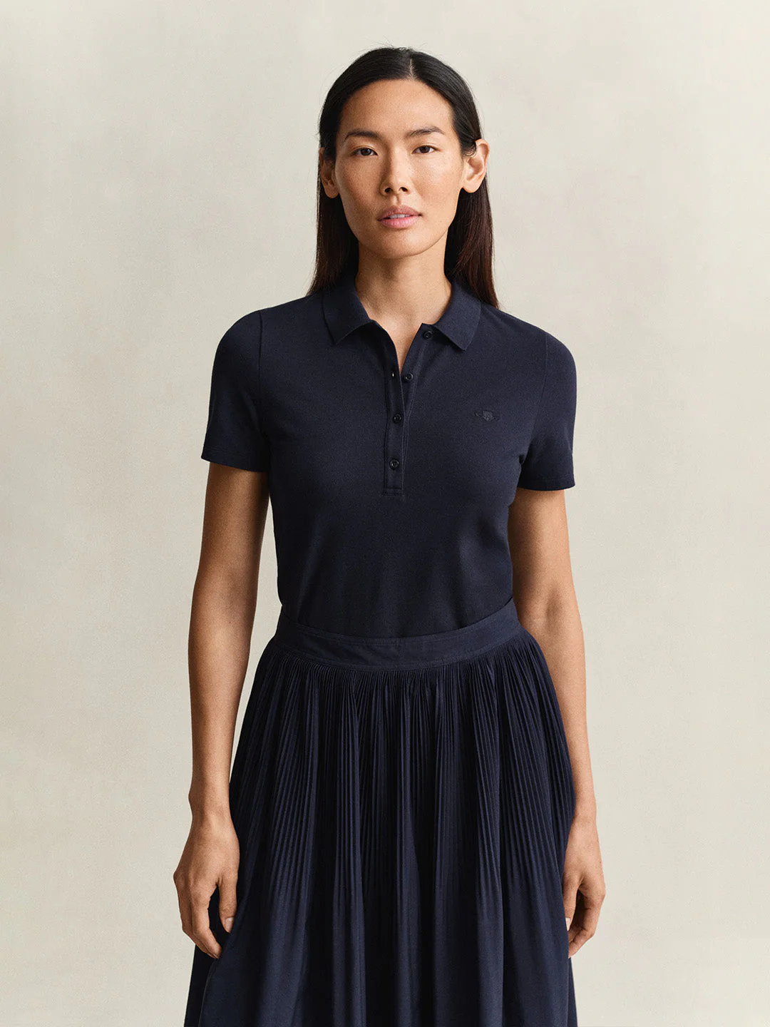 Gant Women Navy Blue Solid Slim Fit Polo T-Shirt