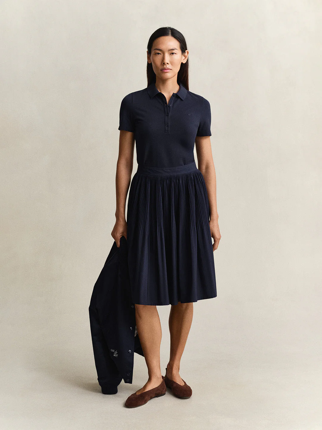 Gant Women Navy Blue Solid Slim Fit Polo T-Shirt - Image 2