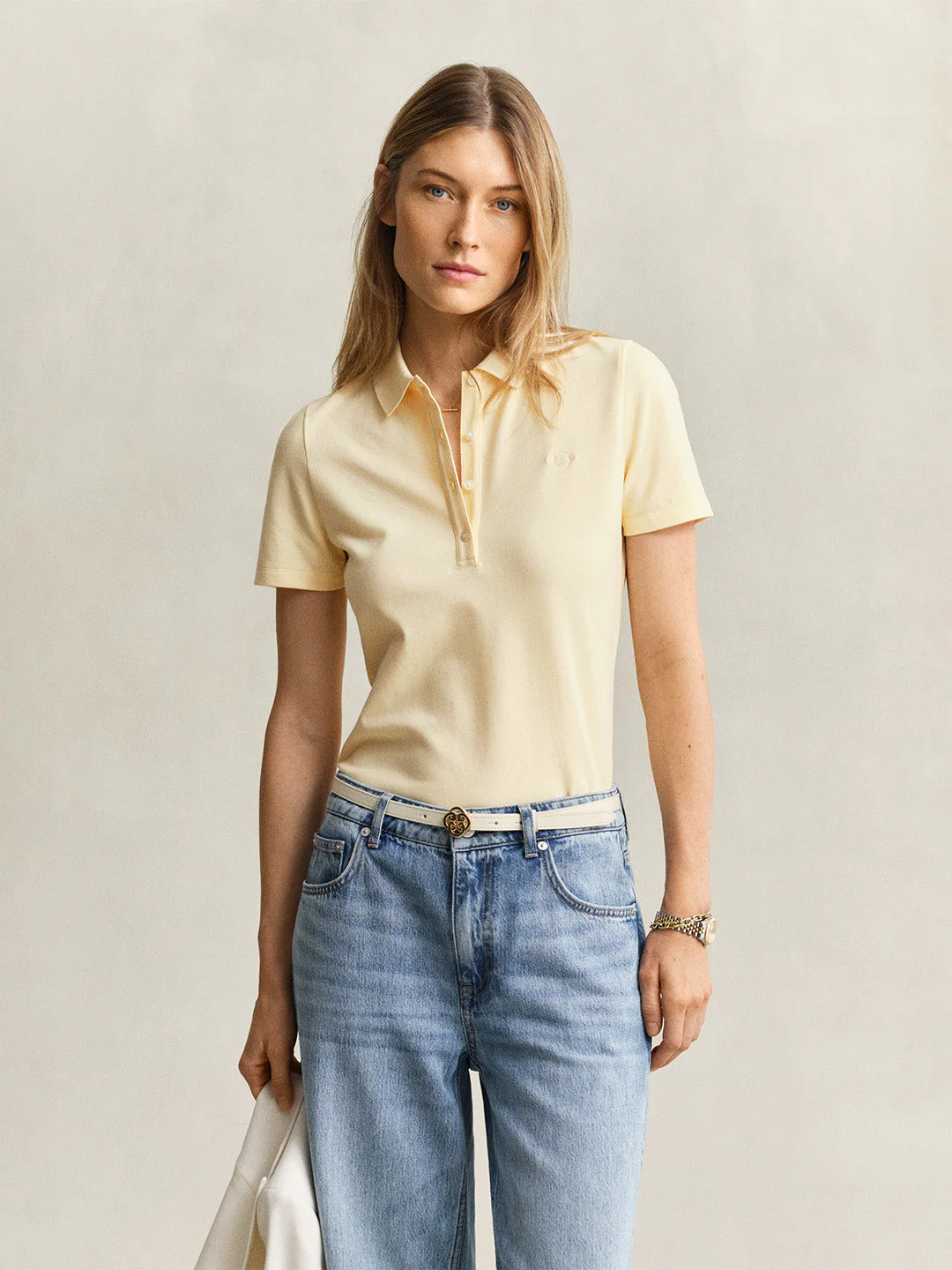 Gant Women Yellow Solid Slim Fit Polo T-Shirt