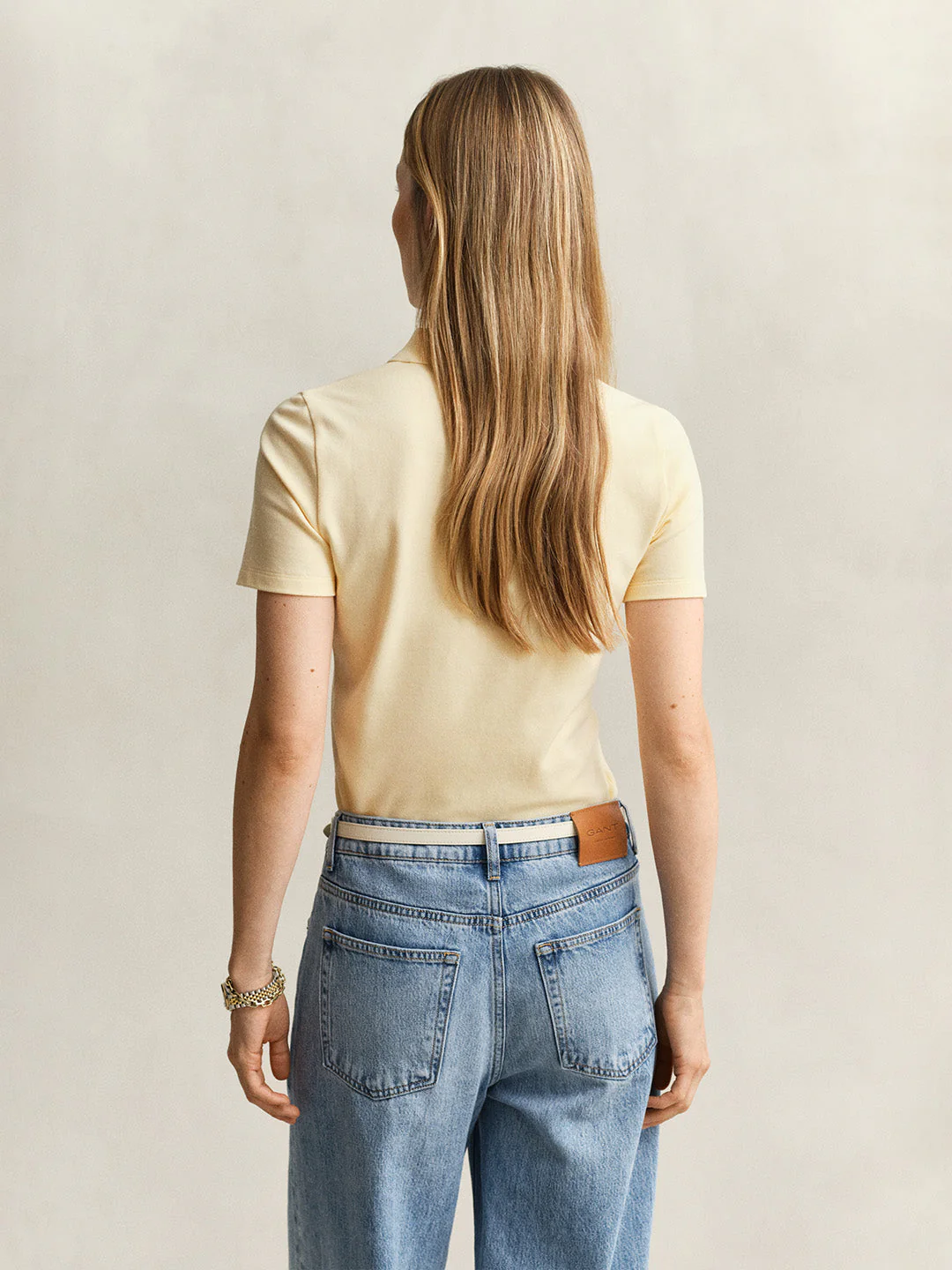 Gant Women Yellow Solid Slim Fit Polo T-Shirt - Image 4